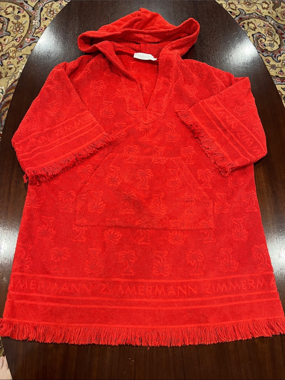 Red Hooded Terry Poncho Shirt